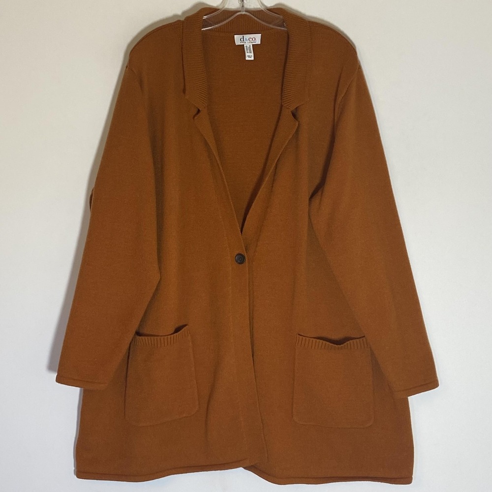 Denim & Co Sweater Womens 2X Brown Long Cardigan Coatigan Pocket Open Front